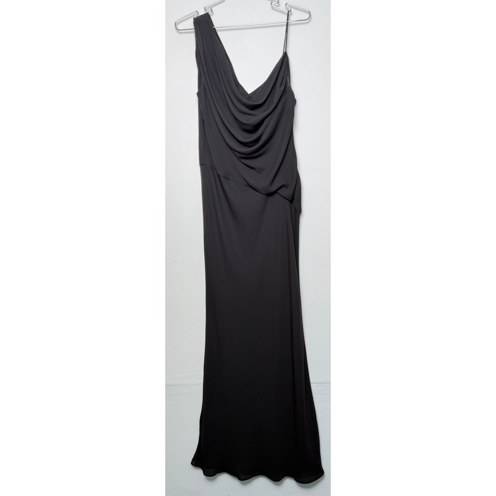 Fame & Partners Black One Shoulder Cowl Neck Maxi‎ Gown Dress US 6 Pockets